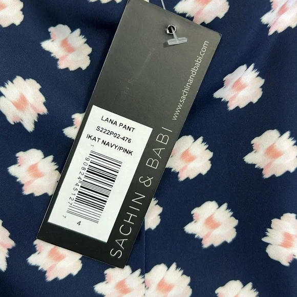 SACHIN & BABI NNWT LANA PANT Navy and Pink Pattern SZ 4 - Picture 8 of 11